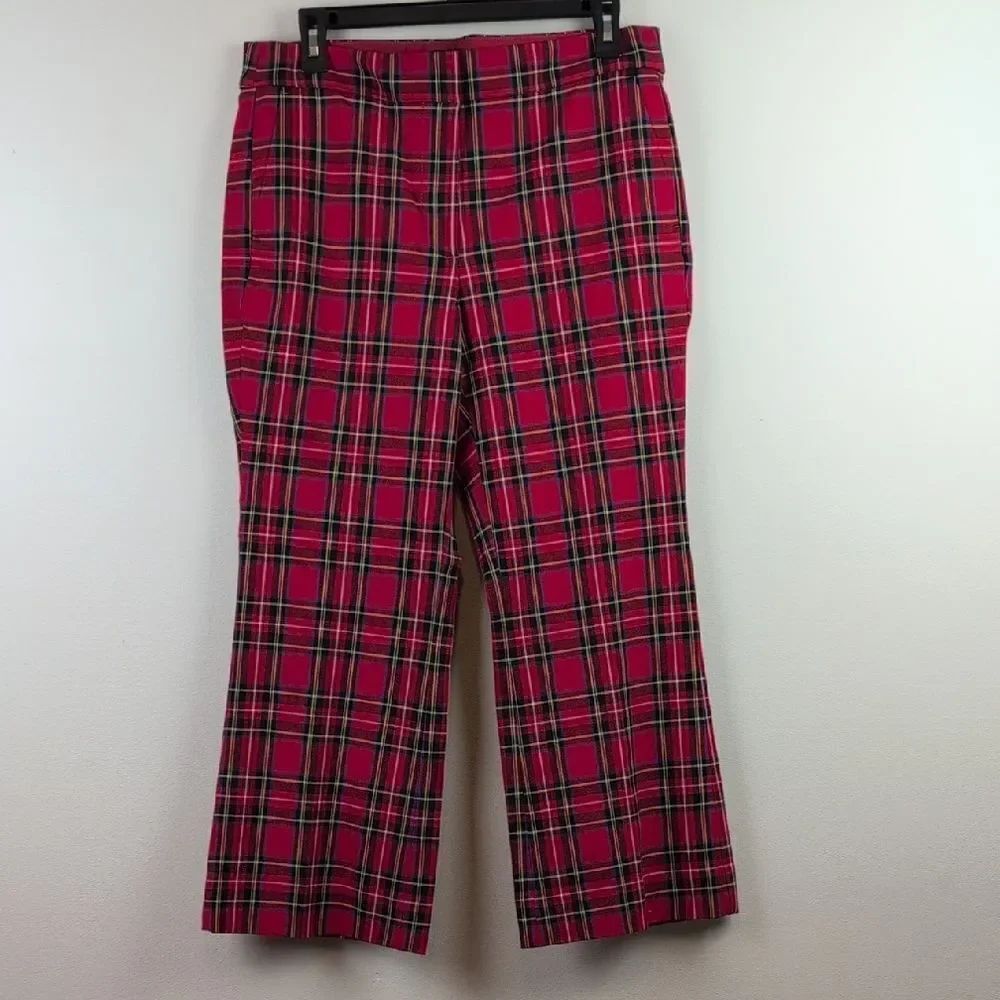 J. Crew Red Tartan Plaid Kelsey Pant Size 12P Preppy NWT Cropped Flare Trouser